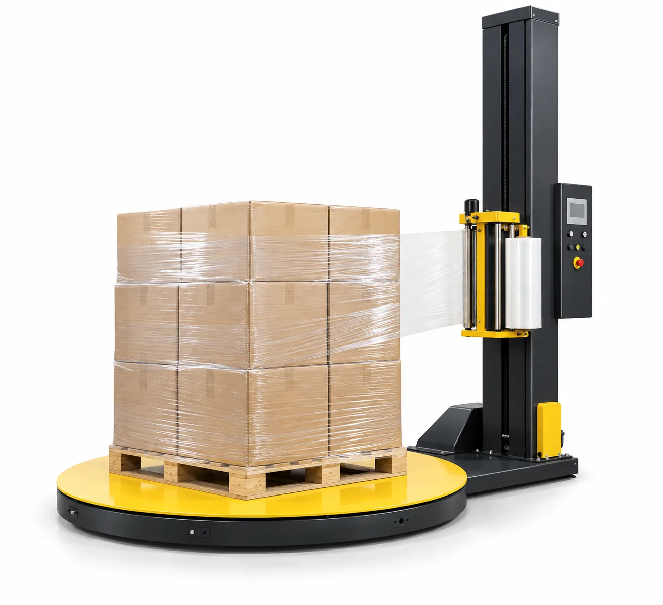 Automatic pallet stretch wrapping machine
